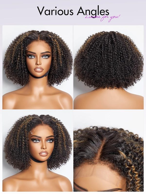 luvme hair 12 inch 4c kinky edges afro curl highlight human hair hd lace 5x5 glueless closure wig pre plucked middle part short curly wigs for women