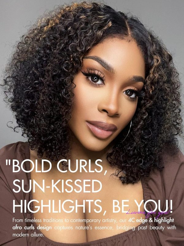 luvme hair 12 inch 4c kinky edges afro curl highlight human hair hd lace 5x5 glueless closure wig pre plucked middle part short curly wigs for women