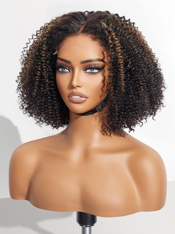 luvme hair 12 inch 4c kinky edges afro curl highlight human hair hd lace 5x5 glueless closure wig pre plucked middle part short curly wigs for women