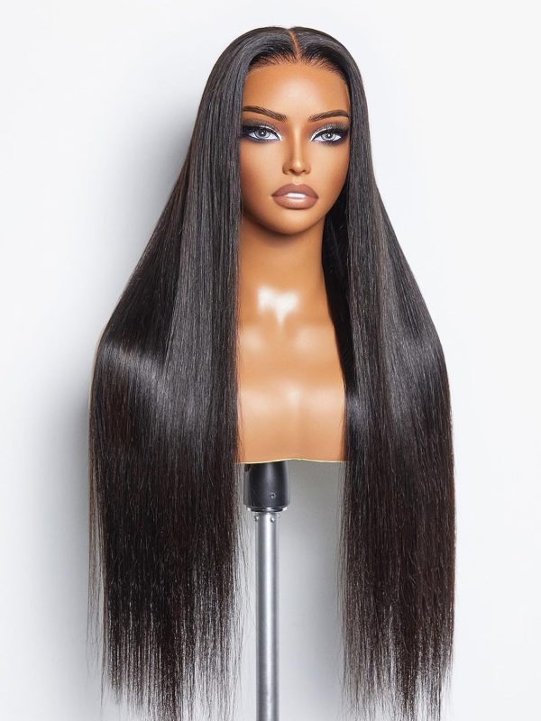 luvme hair 14'' straight lace front wigs human hair 13x4 pre cut lace glueless human hair wig pre plucked long straight black wig for women 180 density