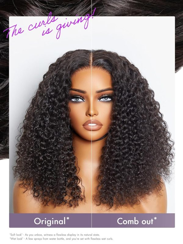 luvme hair 16" kinky curly glueless human hair wig pre plucked precut 5x5 hd lace closure wigs pre bleached ready to go middle part curly frontal lace wig for women