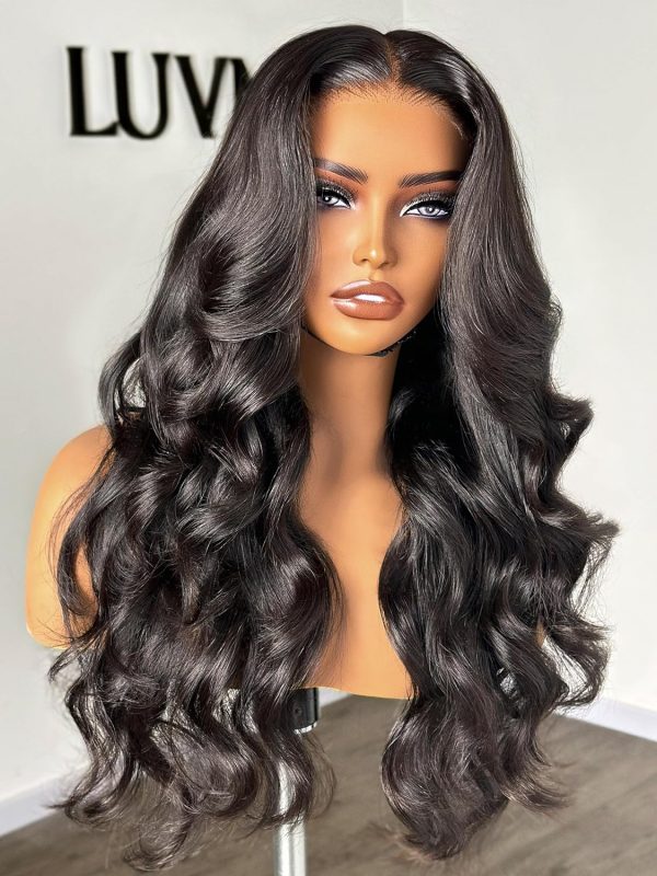 luvme hair 5x5 hd lace loose body wave glueless human hair wig ready to go pre cut lace front wig pre plucked long black wig for women (14 inch & precut lace)