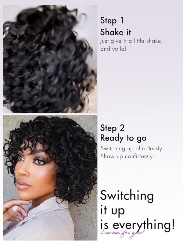 luvme hair 6 inch short water wave bob wig with bangs human hair glueless minimalist lace wig with curly bangs for women light weight put on and go wig