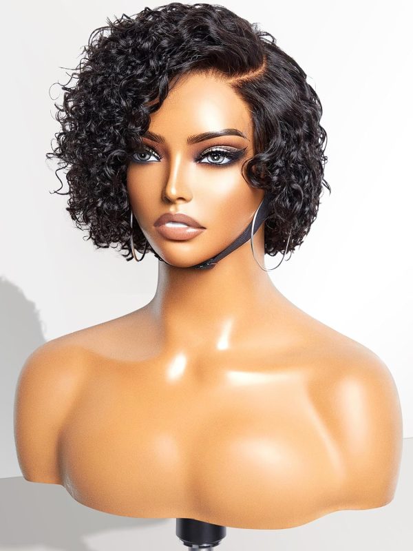 luvme hair 6" short curly lace front wigs human hair, undetectable hd lace curly glueless wigs human hair pre plucked bleached knots pixie cut wig human hair 180 density