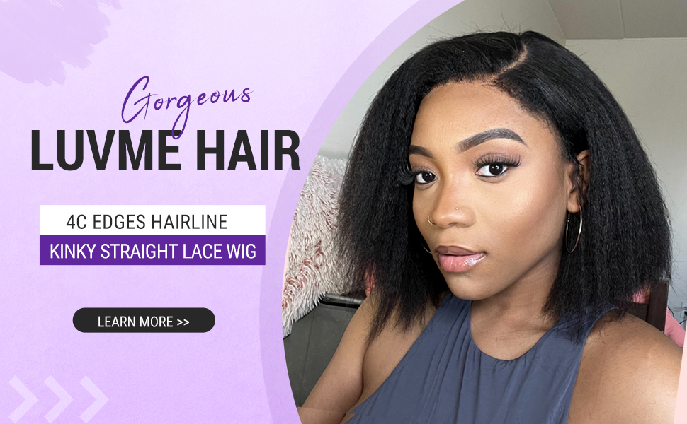 luvme hair 4c kinky edges lace front bob wig 10 inch short kinky straight human hair wig glueless deep side parted lace bob wig with natural hairline for women