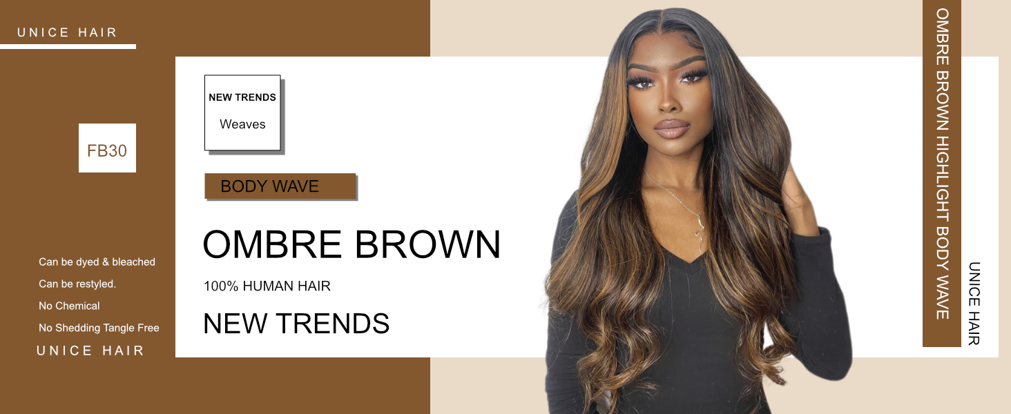 unice brown highlight body wave human hair weave 4 bundles 30 30 30 30 inches, brazilian remy hair ombre blonde human hair wavy weaves sew in fb30 piano color