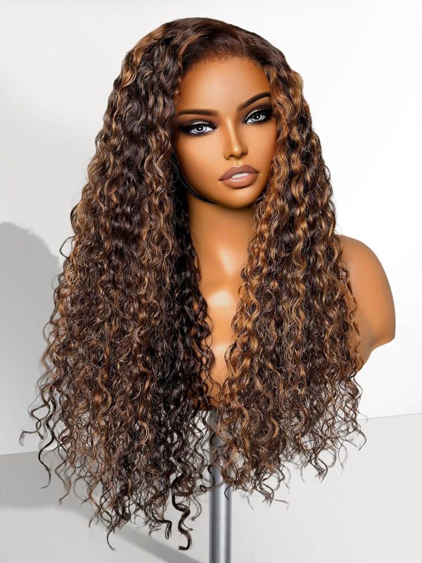 luvme hair 16 inch highlight brown curly lace front wig human hair pre cut lace glueless 5x5 closure wig pre plucked for women 180 density