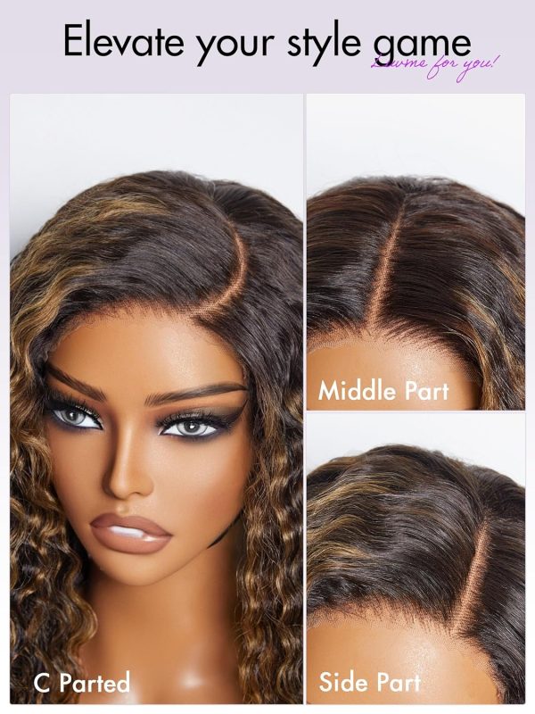 luvme hair 16 inch highlight brown curly lace front wig human hair pre cut lace glueless 5x5 closure wig pre plucked for women 180 density