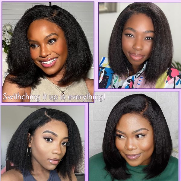 luvme hair 4c kinky edges lace front bob wig 10 inch short kinky straight human hair wig glueless deep side parted lace bob wig with natural hairline for women