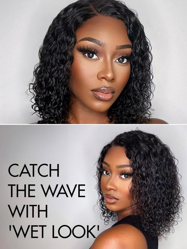 luvme hair wet and wavy | 12 inch water wave 4x4 closure lace glueless side part short wig 100% human hair