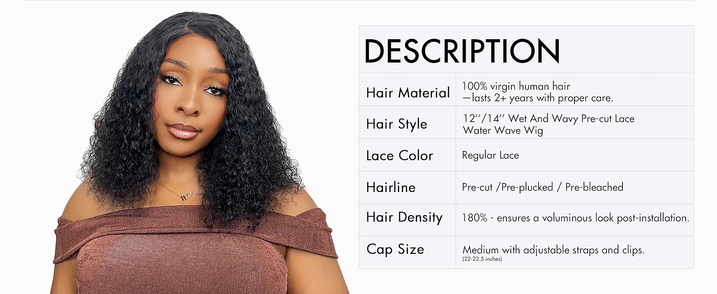 luvme hair wet and wavy | 12 inch water wave 4x4 closure lace glueless side part short wig 100% human hair