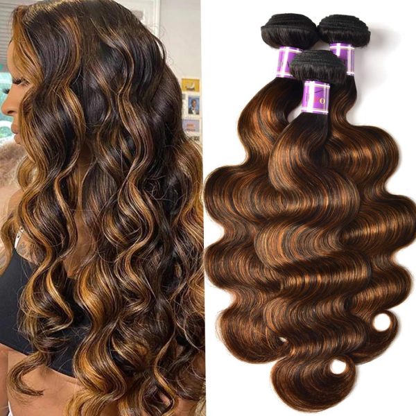 unice brown highlight body wave human hair weave 4 bundles 30 30 30 30 inches, brazilian remy hair ombre blonde human hair wavy weaves sew in fb30 piano color