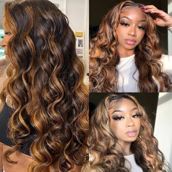 unice brown highlight body wave human hair weave 4 bundles 30 30 30 30 inches, brazilian remy hair ombre blonde human hair wavy weaves sew in fb30 piano color