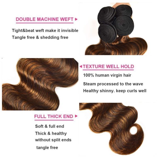 unice brown highlight body wave human hair weave 4 bundles 30 30 30 30 inches, brazilian remy hair ombre blonde human hair wavy weaves sew in fb30 piano color