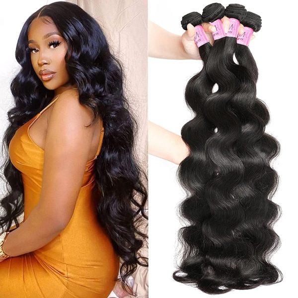 unice hair body wave human hair 4 bundles 30 30 30 30 inch, 10a brazilian unprocessed human virgin hair wavy weaves sew in extensions natural color