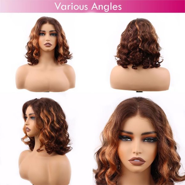 12 inch body wave vietnamese human hair wig pre plucked hd lace & adjustable notches & combs, ready to go out with short piano color m228 wig 180% density