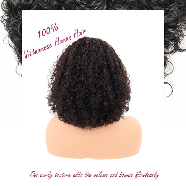 12 inch curly vertex lace vietnamese human hair wig adjustable notches & strap at the back natural #1b color wig 180% density, ready to go out with short curly lace bob wig