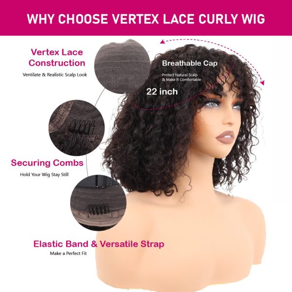 12 inch curly vertex lace vietnamese human hair wig adjustable notches & strap at the back natural #1b color wig 180% density, ready to go out with short curly lace bob wig