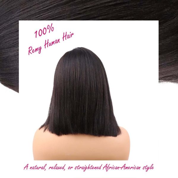 12 inch yaki side part vietnamese human hair wig adjustable notches & strap at the back natural #1b color wig 180% density, ready to go out with short yaki lace bob wig