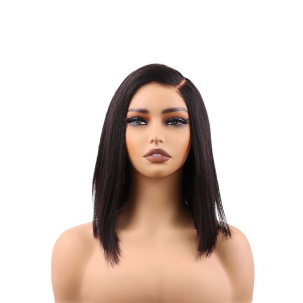 12 inch yaki side part vietnamese human hair wig adjustable notches & strap at the back natural #1b color wig 180% density, ready to go out with short yaki lace bob wig