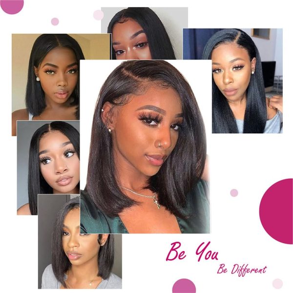 12 inch yaki side part vietnamese human hair wig adjustable notches & strap at the back natural #1b color wig 180% density, ready to go out with short yaki lace bob wig