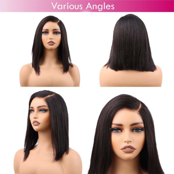 12 inch yaki side part vietnamese human hair wig adjustable notches & strap at the back natural #1b color wig 180% density, ready to go out with short yaki lace bob wig