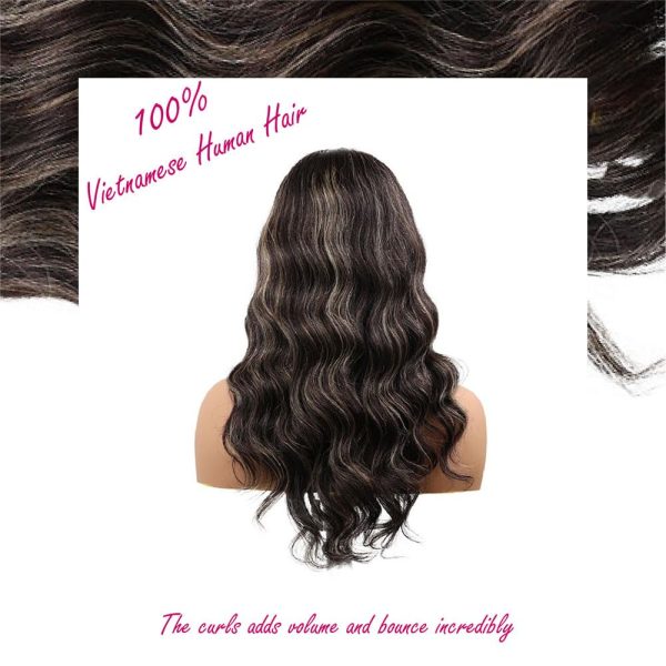 16 inch body wave vietnamese human hair lace wig with band pre plucked hd lace & adjustable notches & combs, long piano color #1b/27 wig 180% density for women