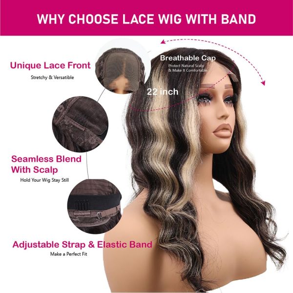 16 inch body wave vietnamese human hair lace wig with band pre plucked hd lace & adjustable notches & combs, long piano color #1b/27 wig 180% density for women