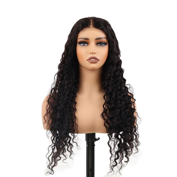 24 inch deep wave middle part vietnamese human hair hd lace closure wig 5x5 with adjustable notches at the back & secure combs, natural #1b color 180% density long wigs for women