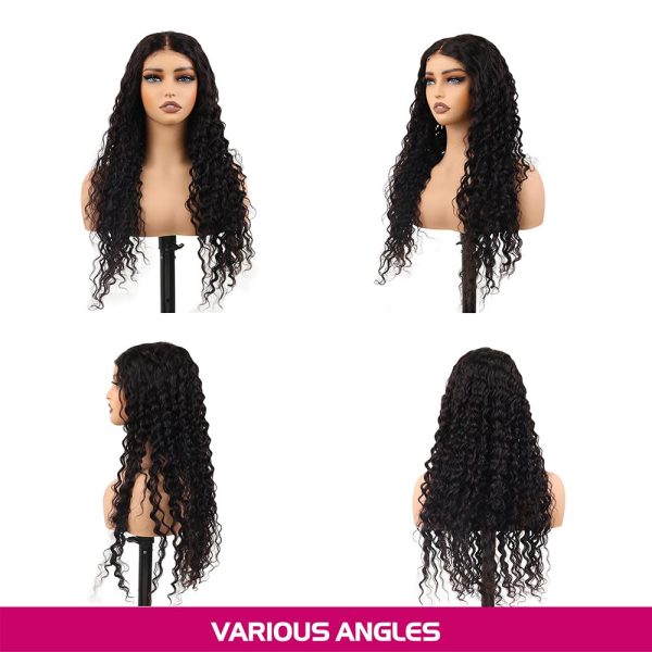 24 inch deep wave middle part vietnamese human hair hd lace closure wig 5x5 with adjustable notches at the back & secure combs, natural #1b color 180% density long wigs for women