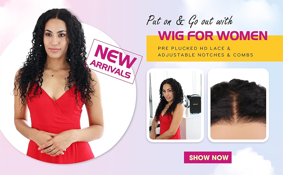 24 inch deep wave middle part vietnamese human hair hd lace frontal wig 13x4 with adjustable notches at the back & secure combs, natural #1b color wig 180% density