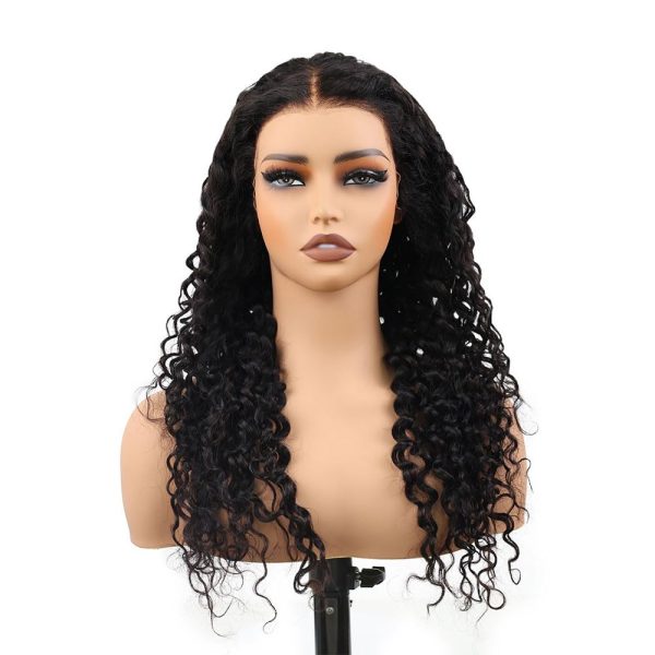 24 inch deep wave middle part vietnamese human hair hd lace frontal wig 13x4 with adjustable notches at the back & secure combs, natural #1b color wig 180% density