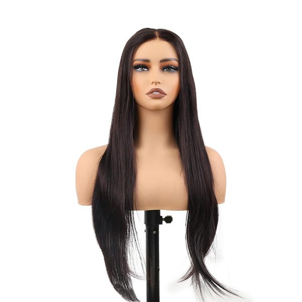 24 inch straight middle part vietnamese human hair hd lace frontal wig 13x4 with adjustable notches at the back & secure combs, natural #1b color wig 180% density