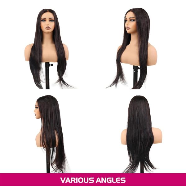 24 inch straight middle part vietnamese human hair hd lace frontal wig 13x4 with adjustable notches at the back & secure combs, natural #1b color wig 180% density