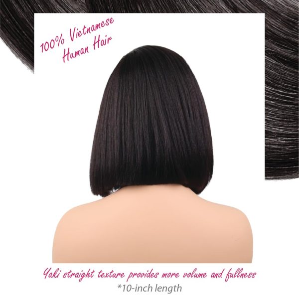 big g hair 10 inch yaki straight vietnamese human hair side part wig with adjustable straps & elastic band at the back & secure combs, natural #1b color invisible knots wig 180% density