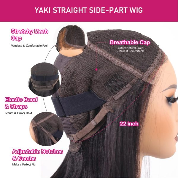 big g hair 10 inch yaki straight vietnamese human hair side part wig with adjustable straps & elastic band at the back & secure combs, natural #1b color invisible knots wig 180% density