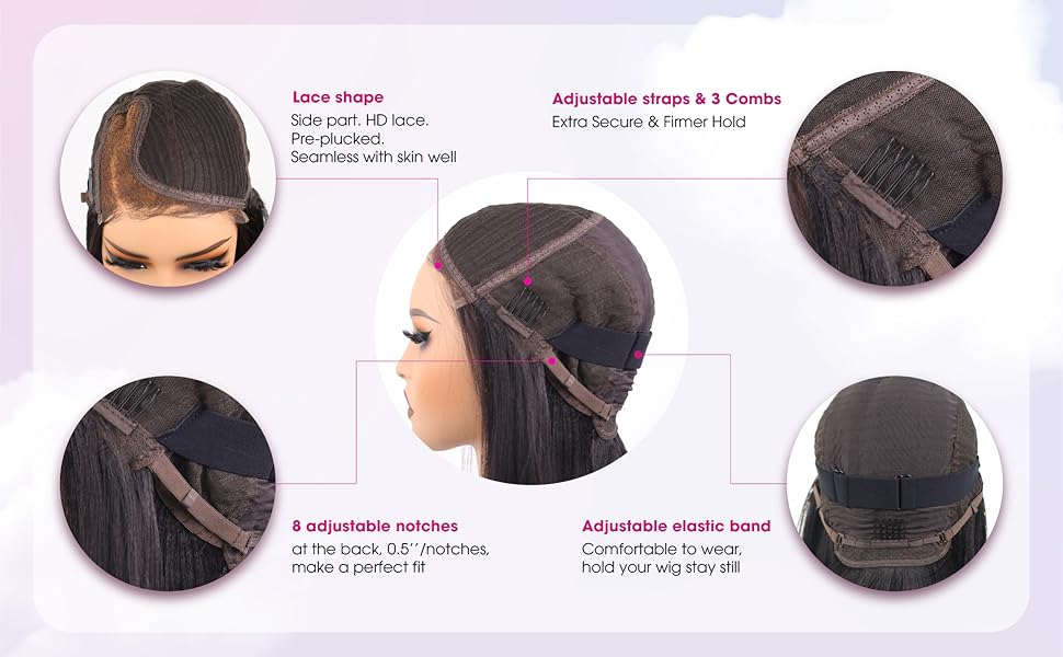 big g hair 10 inch yaki straight vietnamese human hair side part wig with adjustable straps & elastic band at the back & secure combs, natural #1b color invisible knots wig 180% density