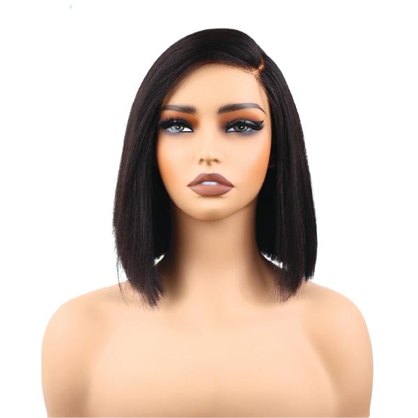 big g hair 10 inch yaki straight vietnamese human hair side part wig with adjustable straps & elastic band at the back & secure combs, natural #1b color invisible knots wig 180% density