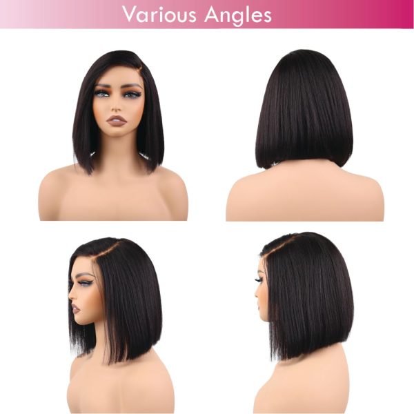 big g hair 10 inch yaki straight vietnamese human hair side part wig with adjustable straps & elastic band at the back & secure combs, natural #1b color invisible knots wig 180% density