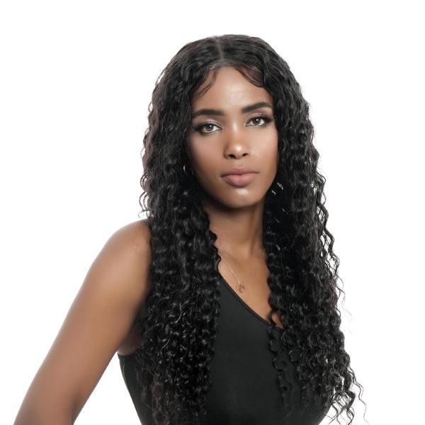 24 inch deep wave middle part virgin human hair hd lace closure wig 5x5 with adjustable notches at the back & secure combs, natural #1b color 180% density long wigs for women