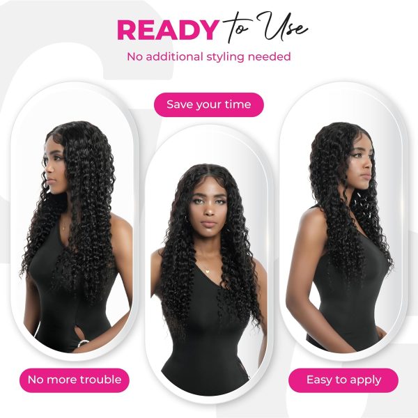 24 inch deep wave middle part virgin human hair hd lace closure wig 5x5 with adjustable notches at the back & secure combs, natural #1b color 180% density long wigs for women