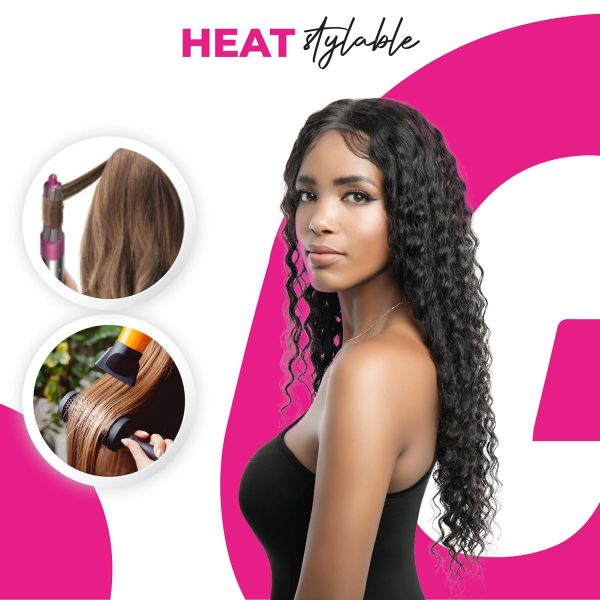 24 inch deep wave middle part virgin human hair hd lace closure wig 5x5 with adjustable notches at the back & secure combs, natural #1b color 180% density long wigs for women