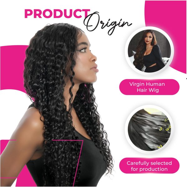 24 inch deep wave middle part virgin human hair hd lace closure wig 5x5 with adjustable notches at the back & secure combs, natural #1b color 180% density long wigs for women