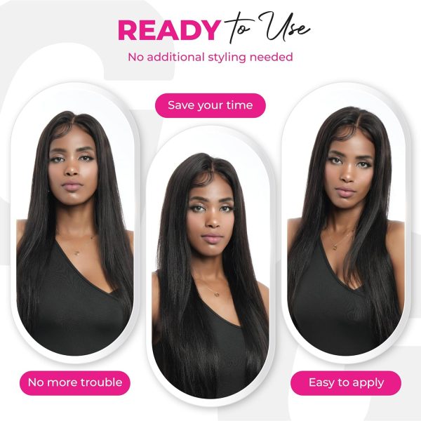 24 inch straight middle part virgin human hair hd lace frontal wig 13x4 with adjustable notches at the back & secure combs, natural #1b color wig 180% density