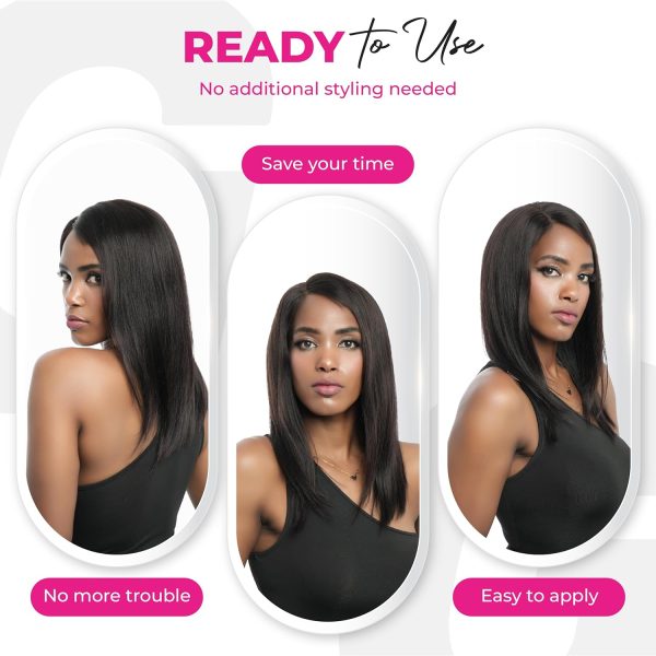 big g hair 16 inch natural straight side part virgin human hair wig with baby hair adjustable notches & strap at the back natural #1b color wig 180% density, ready to go out