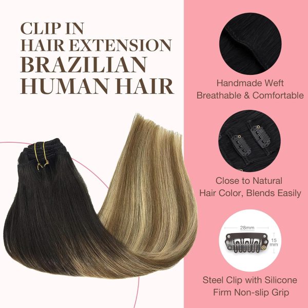 goo goo clip in hair extensions real human hair, remy human hair extensions clip ins for women, natural human hair, 2/6/18 balayage brown to dirty blonde