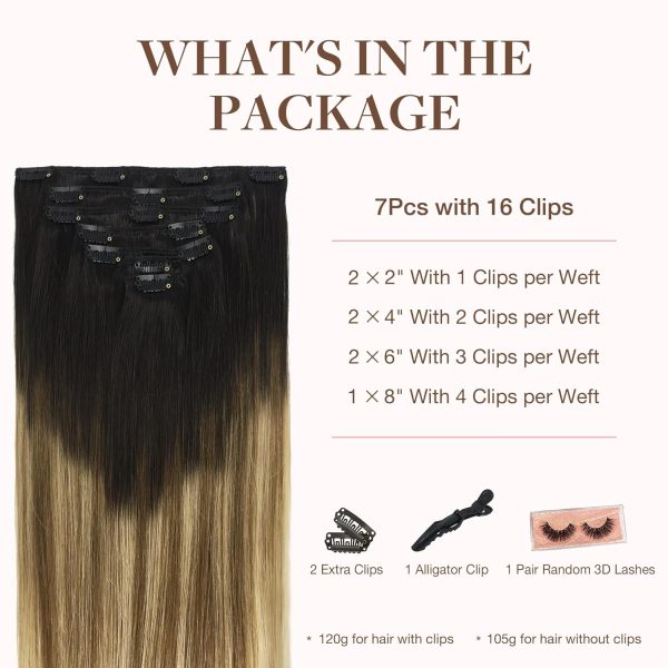 goo goo clip in hair extensions real human hair, remy human hair extensions clip ins for women, natural human hair, 2/6/18 balayage brown to dirty blonde