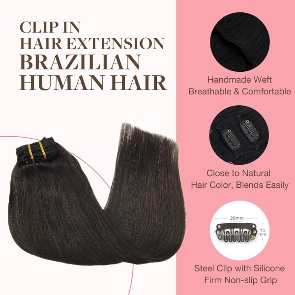 goo goo clip in hair extensions real human hair, remy human hair extensions clip ins for women, natural human hair, 2 dark brown