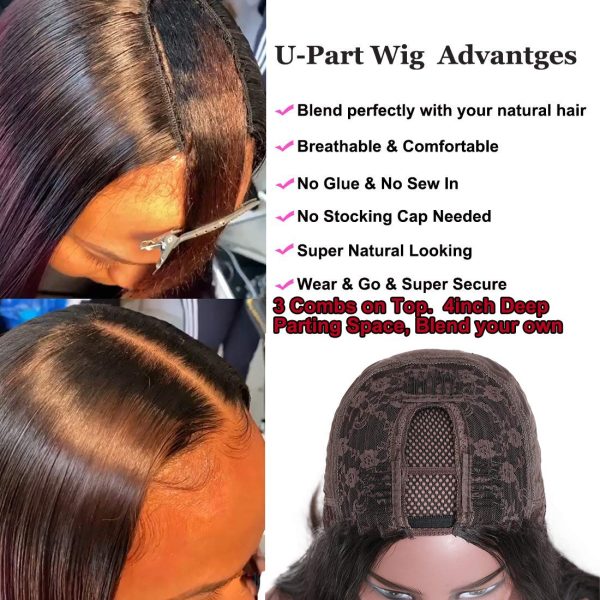 unice 10a straight u part wig human hair wigs for women brazilian virgin hair glueless upart wig beginger friendly no glue no sew in 150% density 18inch