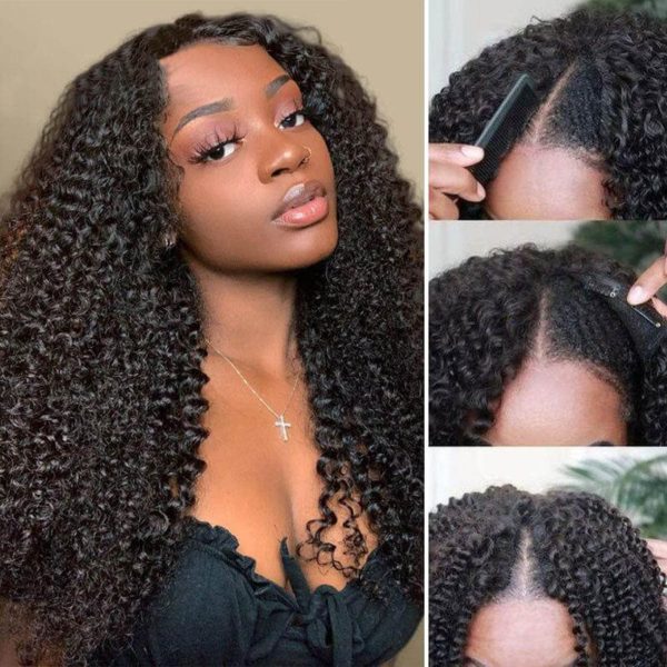 unice curly v part wig human hair no leave out 180% density upgrade u part wigs with clips glueless wig human hair for women beginner friendly no lace no glue no sew in